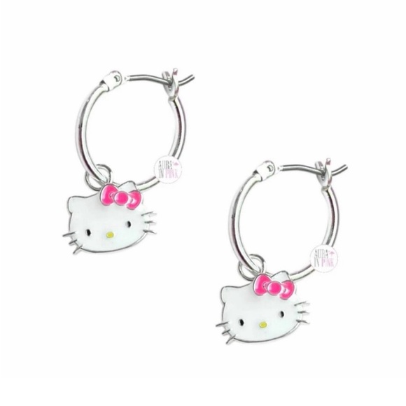 Hello Kitty Silver Charm Hoop Earrings - Picture 2 of 7